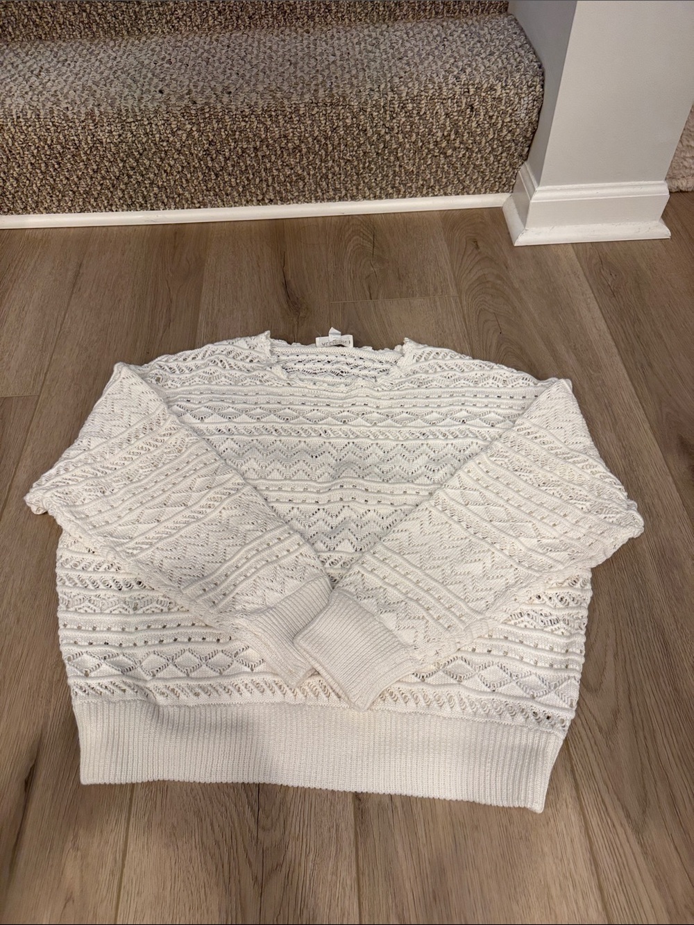 Women’s Cream Open-Knit Crewneck Sweater